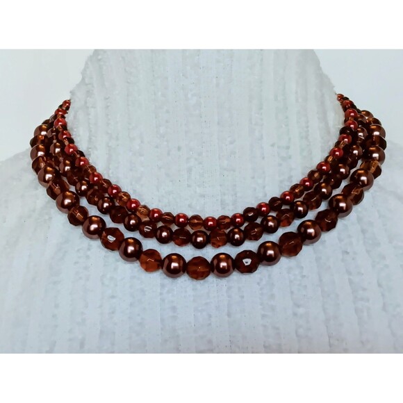 Premier Designs Faux Pearl and Glass Bead Triple Strand 3-in-1 Necklace 16-18 in - Picture 1 of 10